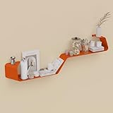 Sttoraboks Floating Wall Shelves Set of 3, Metal Mounted Shelf with Unique Design, Bookshelf for Storage & Display in Bathroom, Bedroom, Kitchen, Living Room, Orange Home Decor