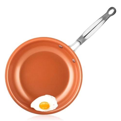 OWOHYG Sartén Antiadherente con Revestimiento De Titanio Cerámico, Redonda, De Cobre, para Freír Huevos, 20/24 Cm