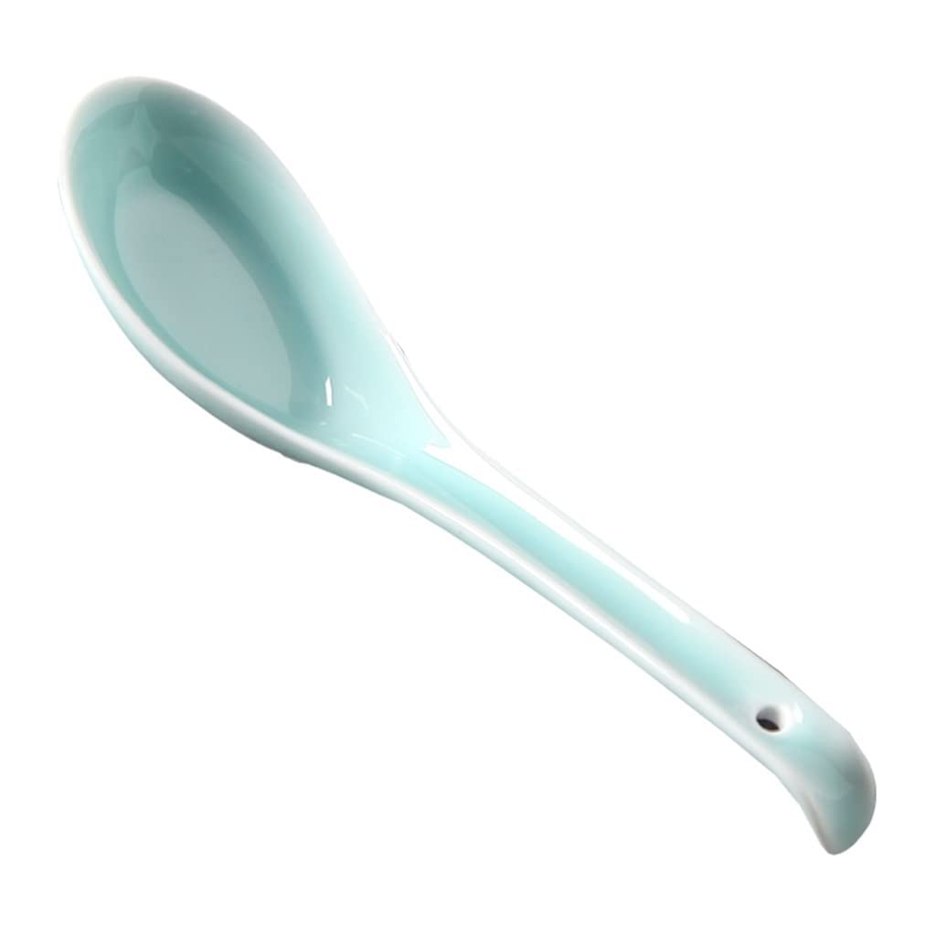 Juego de 4 cucharas de cerámica para Sopa asiática, cucharas para Aperitivos, cucharas de Fondo Plano y Mango Largo, cucharas para Servir (B)