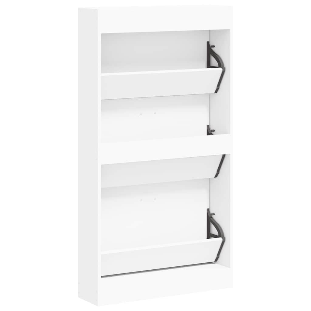 Szafka na buty, biała, materiał drewnopochodny, 59 x 17 x 108 cm, z 3 szufladami, regał na buty, organizer do korytarza, przedpokoju, sypialni, zamknięte przechowywanie zapewnia porządek i