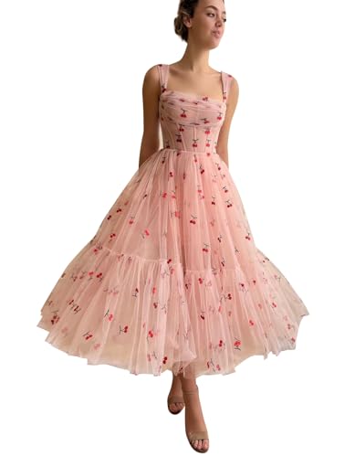 Lace Flower Embroidery Prom Dresses for Teens Tulle Long Formal Evening Party Gown for Women