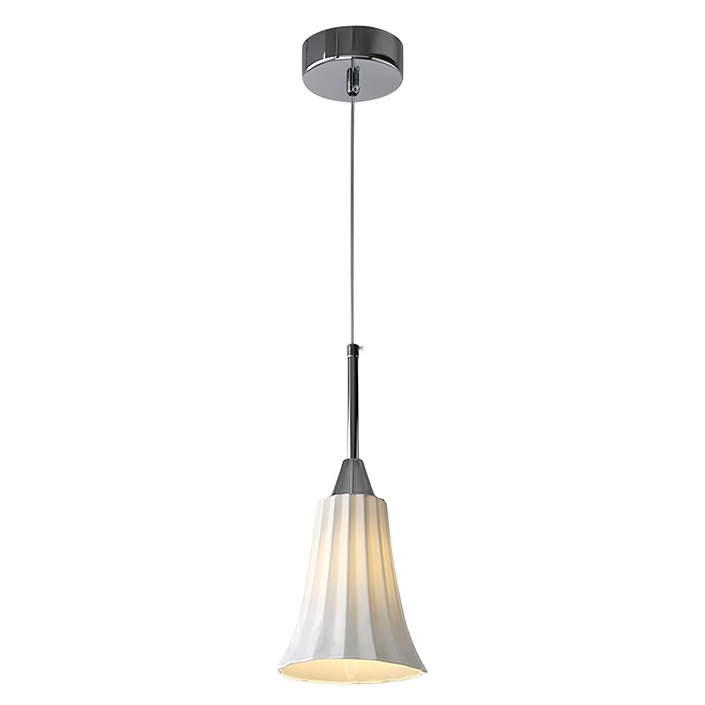 HUAYUSEDF Modern Ceramic Pendant Light Pleated Ribbed Lampshade Fixture Small Nordic Hanging Lamp for Bedside Kitchen Island Dining Room Lighting Bell Shape E14 Base Adjustable Cord