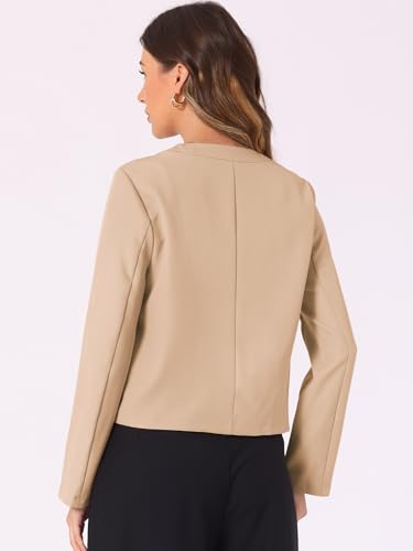 Allegra K Collarless Cropped Jacket for Women's Work Zip Up Jackets3