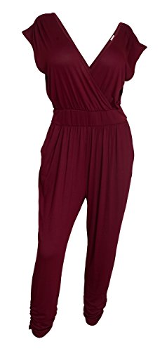 eVogues Plus Size Deep V-Neck Jumpsuit Burgundy...