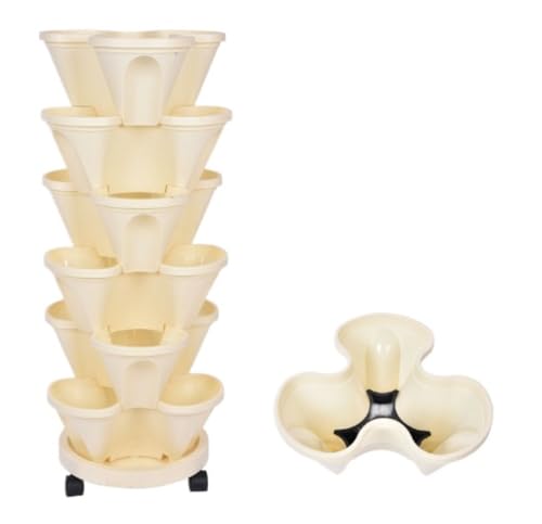 縦型スタッカブルフラワータワー、屋外の積み重ねられたプランターポット、イチゴ野菜ハーブのための多層スタンドガーデンスマート植木鉢 (ホワイト)