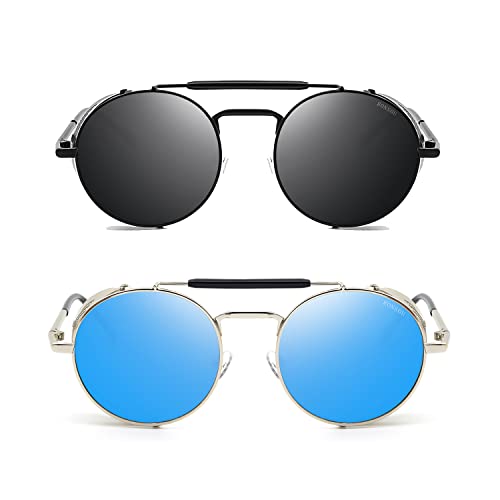 Image of RONSOU Steampunk Style Round Vintage Polarized Sunglasses Retro Eyewear UV400 Protection Matel Frame