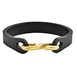 Geoffrey Beene Men's Leather and Stainless Steel Hook Closure Bracelet (Gold)