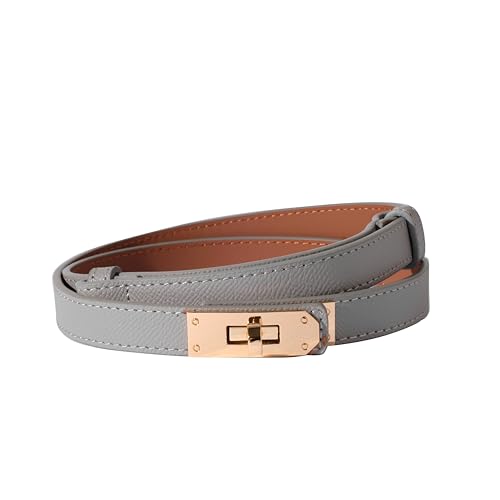 Image of Ovekaut Women Skinny Leather Belt Solid Color Alloy Turn Lock Adjustable Waistband for Dresses Jeans Coats