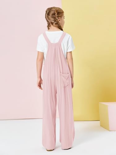 Image of Haloumoning Girls Overalls Kids Casual Sleeveless Wide Leg Jumpsuit Loose Rompers with Pockets 5-14 Years