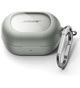 SURITCH Doorzichtige hoes voor Bose QuietComfort Earbuds II 2022/ QuietComfort Ultra 2023 Cover, schokbestendig TPU-beschermhoesje met karabijnhaak en sleutelhanger en transparant logo-venster (zwart