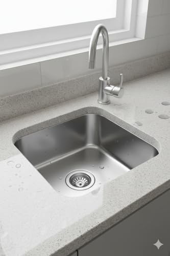 Image of NIRALI Kitchen Sink 15x13 Inch 304 Stainless Steel | Single bowl Sink Round Coupling | Rust & Stain Resistant | Glossy Finish | Minimizes Sound Orbis Kitchen SInk (Glossy, 15 inch X 13 inch X 8 inch)