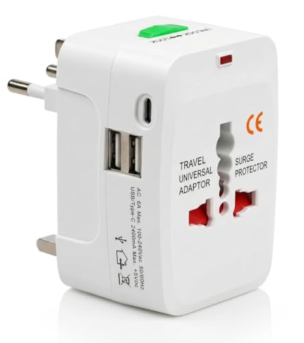 Image of Universal Travel Adapter with USB-C & Dual USB, International Travel Adapter, Worldwide Plug Adapter, All-in-One Power Adapter, Surge Protector