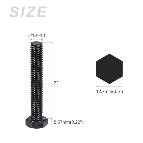 Image of METALLIXITY Hex Head Bolts (5 /16-18 x 2 inch) 10Pcs, 304 Stainless Steel 18-8, Fully Threaded, External Hex Drive, Hex Head Screw Bolt, Black Oxide