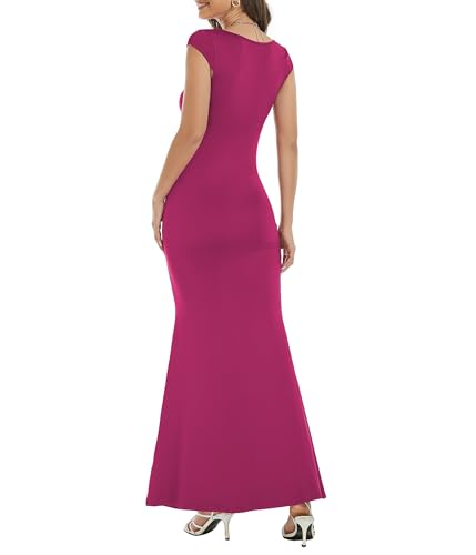 Image of Womens Summer Cap Sleeve Square Neck Elegant Casual Lounge Bodycon Slim Maxi Evening Party Long Dress