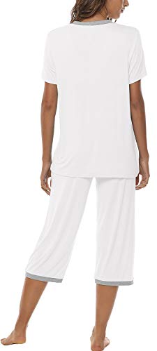 Image of JINSHI Women's Pajamas Set Short Sleeve Top and Capri Pants Lightweight Sleepwear Comfy Pjs Lounge Set with Pockets