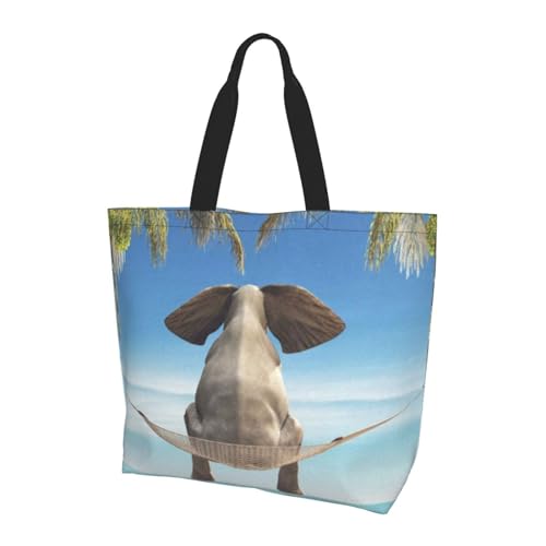 Bolsa de hombro unisex con diseño de elefante tropical, reutilizable, plegable, casual, elegante, para compras, playa, viajes, trabajo, escuela, Columpio tropical Eleph, Talla única