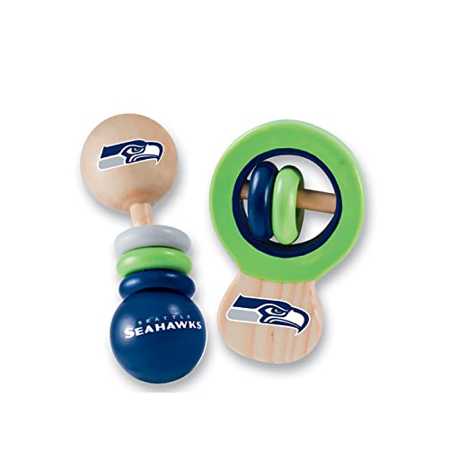 Image of BabyFanatic Wood Rattle 2 Pack - NFL Seattle Seahawks - Officially Licensed Baby Toy Set