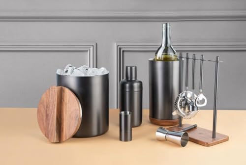 Image of The Empty Space Double Wall Insulated Stainless Steel Ice Bucket in Nickle Finish with Acai Wood Lid.[2.8L] Cocktail Bar, Wine Bottle, Home Accessories, Parties & Champagne Bucket