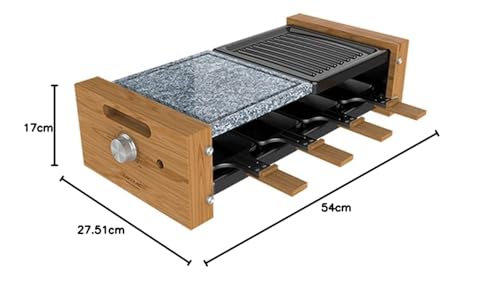 Cecotec Raclette Cheese&Grill 8400 Wood MixGrill. Potencia 1200 W, Superficie mixta Grill y Plancha, Termostato regulable, 8 Sartenes individuales, Diseño extraíble