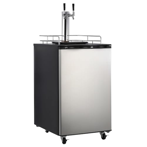 TROPOW 6.1 CF Beer Kegerator, Dual Tap Draft Beer Dispenser, Full Size Keg Refrigerator With Shelves, Stainless Steel, 32°F- 50°F Temperature Control, 170L