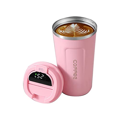 Jeenuuder - Botella isotérmica inteligente de 510 ml para café con pantalla de temperatura LED, taza térmica térmica y taza de café, color rosa