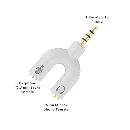 Image of FENTICO 3.5mm Stereo TRS Female Jack to Headphone Microphone Splitter Converter Adaptor (Specially Design for Mobile and Tablet Only), Colour -White