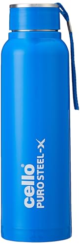 Image of CELLO Puro Steel-X Benz 1200 Insulated Water Bottle For Office 970 ml, Blue | Easy to Carrying Loop, Wide Mouth Leak Proof & Rust Resistant Inner Steel Insulated Water Bottles For School Kids & Travel