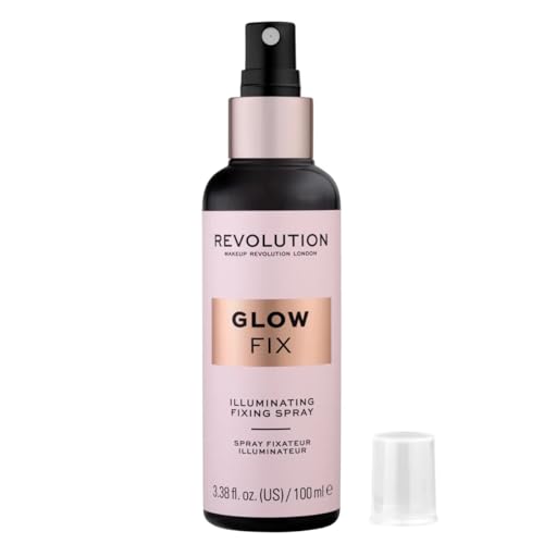 Makeup Revolution Glow Fix Illuminating Setting Spray 100ml | Dewy Radiant Makeup Finish + Long-Lasting 8Hr Hold | Aloe Vera + Vitamin E Hydrating Mist | Lightweight, Vegan & Cruelty-Free