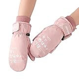 Harlotte - Guantes de esquí impermeables, guantes de dedo completo, correas de muñeca, antideslizantes, guantes con forro polar cálido para snowboard, equitación, rosa, talla única, Rosado, talla