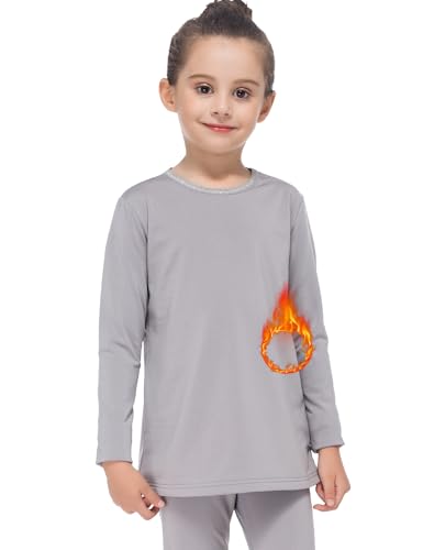 Subuteay Girls Thermal Top Fleece Lined Long Sleeve Undershirts Baselayer for Kids