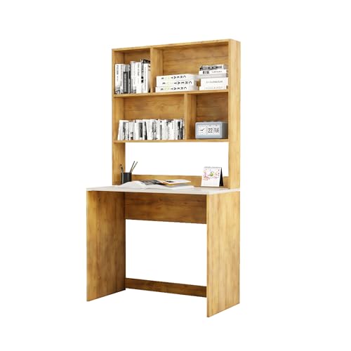 Image of Bniture Wooden Study Table for Home | Engineered Wood Study Table with Book Shelf | Multi Purpose Computer Desk for Writing & Study | Laptop Table for Home & Office | Giant Wood & Frosty White