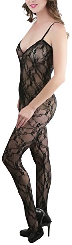 Image of ToBeInStyle Women's Lace Criss Cross Back Crotchless Bodystocking (Regular Size, Black)