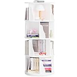 Shahoo Rotating Bookcase,4 Tier Round Bookshelf Tower, 360 Spinning Book Shelf Storage Round,for Small Space,Bedroom,Living Room,Study Room,White(20' D x 20' W x 51.2' H)