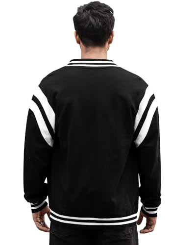Image of EYEBOGLER Men's Henley Neck Full Sleeves Fleece Colorblocked Sweatshirt