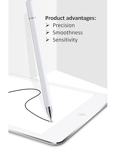 fllynewrite 2-in-1 Stylus Pen for Samsung Galaxy Tab A9+ Plus/A9/A8/A8 Plus/A7/A7 Lite, High Sensitivity & Precision Capacitive Pencil for iPad Pro/iPhone/Fire/Surface Tables All Touch Devices (White)