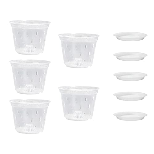 KERALI Macetas de plástico transparente para orquídeas, macetas de orquídeas para trasplantar, macetas de orquídeas con agujeros y platillos, accesorios de plantación al aire libre para flores, rosas,