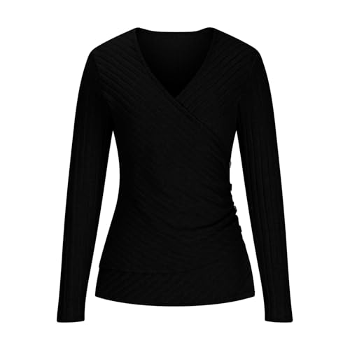 Womens Casual Knitting Tops Slim Fit V Neck Long Sleeve Button Trim Shirts Comfy Going Out Y2K Blouses for Teen Girls4