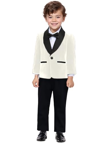 SANGTREE Boys Shawl Tuxedo Suit Velvet Set Gentleman Wedding Outfit, 3 Months - 14 Years4
