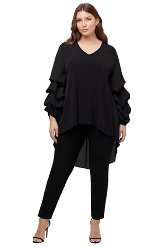 Ulla Popken Damen Blusen, Longtunika mit Chiffonarm Blusen, Schwarz, 58-60...