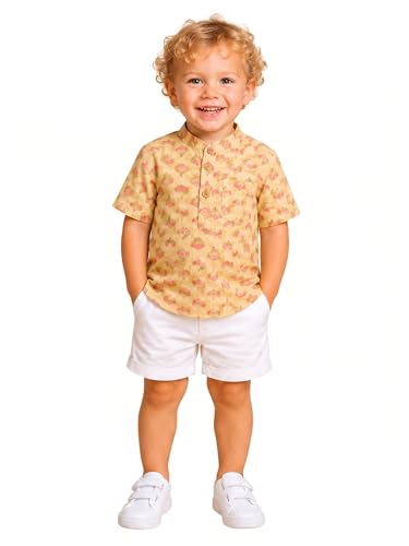 Image of A.T.U.N. (ALL THINGS UBER NICE) Boys 100% Cotton Printed Shirt | Half Sleeve Smart Casual Shirt for Kids | Soft Breathable Button Placket Top for Boys