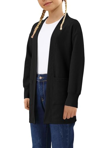 Girls Open Front Cardigan Long Sleeve Casual Fall Winter Loose Knit Sweaters Coat with Pockets4