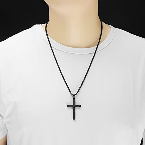Zray American Flag Cross Necklace For Men Patriotic Jewelry Stainless Steel Chain 24Inch Engraved Inspirational Bible Verse Philippians 4:13 Pendant Pendant Religious Gift For Dad Boys（Black） #TOP3