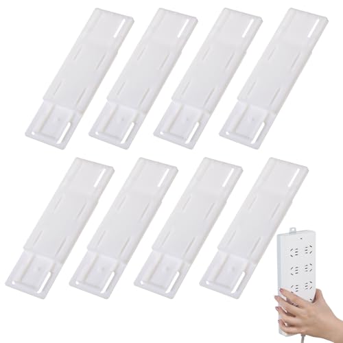 Porta regleta autoadhesivo, 8 piezas, soporte para regleta de montaje en pared sin perforar para escritorio, fijador de enchufe montado en pared, gestión de cables para cocina y oficina en casa, fácil de instalar (blanco)