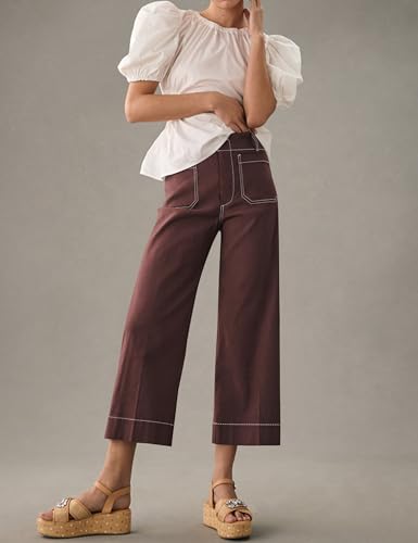 Womens High Waisted Wide Leg Pants Casual Loose Fit Dressy Cropped Hem Trousers with Pockets 2025 Fall Fashion Outfits4