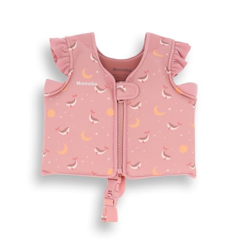 Monnëka Gilet de Natation | Gilet Natation Enfant Sécurisé | Apprentissage de la Nage, Flottabilité Réglable, Neoprene Doux | Whale Pink 2 à 3 Ans