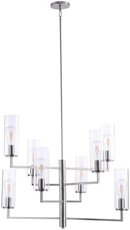 Minka Lavery 4048-84 Acacia Clear Glass Chandelier, 8-Light 480 Total Watts, 26" H x 34" W, Brushed Nickel