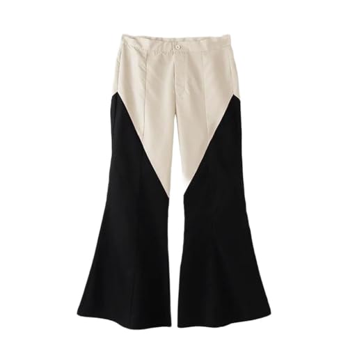 Mens Patchwork Flare Pants High Waist Loose Fit Streetwear Office Straight Casual Trousers