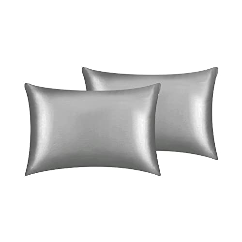 2 Fronhas De Cetim Seda Cinza Anti Frizz Alto Brilho