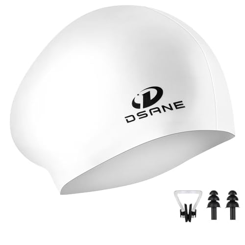 Womens Silicone Swim Cap for Long Hair,3D Ergonomic Design Silicone Swimming Caps for Women Kids Men Adults Boys Girls with Ear Plug and Nose Clip