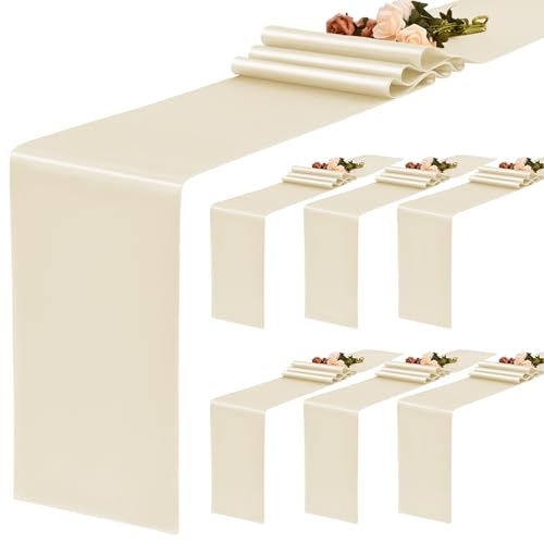 YMHPRIDE Lot de 6 chemins de table en satin crème de 30,5 x 182,9 cm de long pour décoration de mariage, anniversaire, banquet